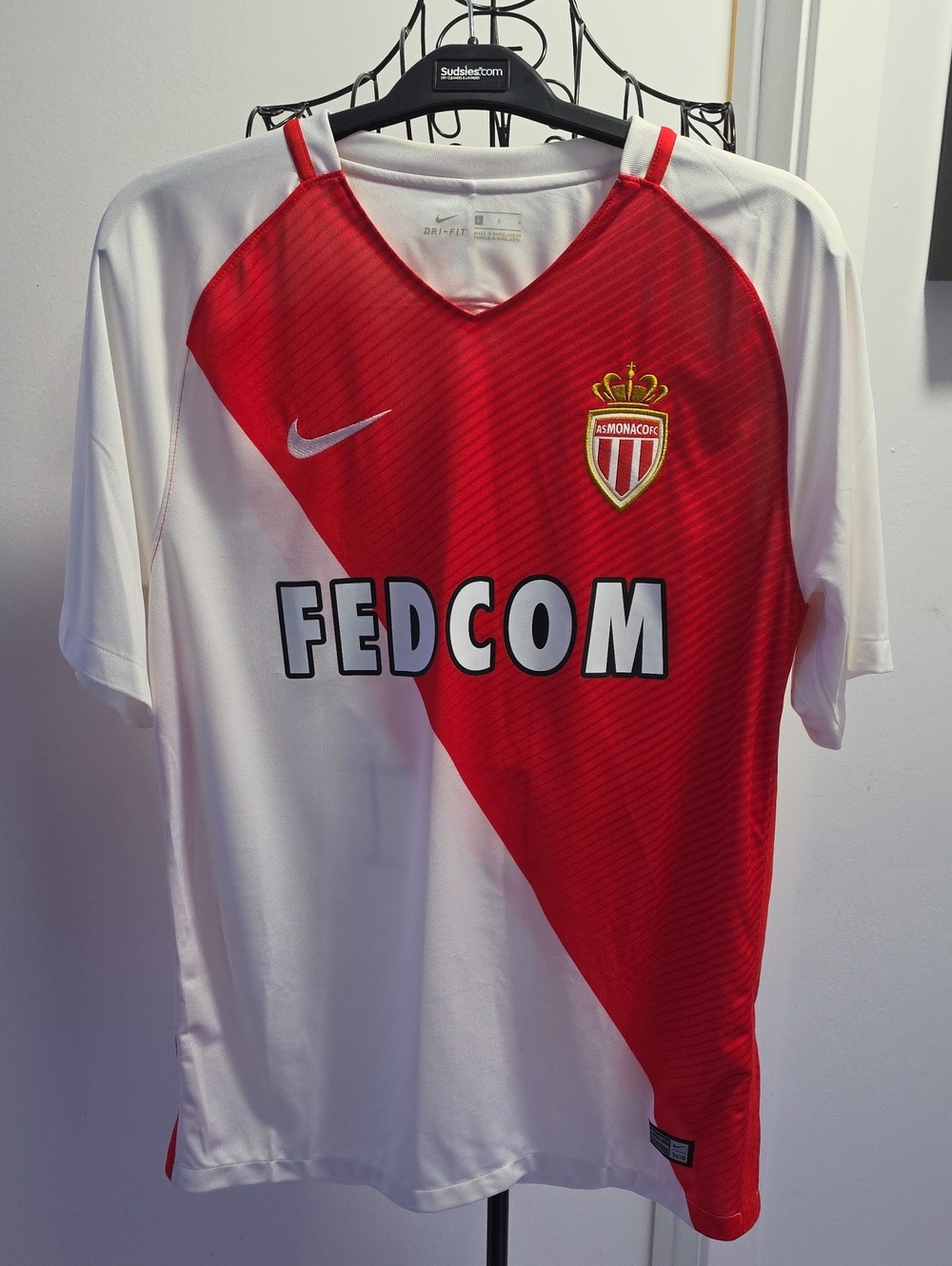 Monaco Nike Red and White Diagonal Sash Soccer Jersey